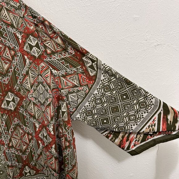 Catherines Kimono Cardigan Open Knit Olive Green Aztec Print Open Front 3X 26/28 - Picture 4 of 8